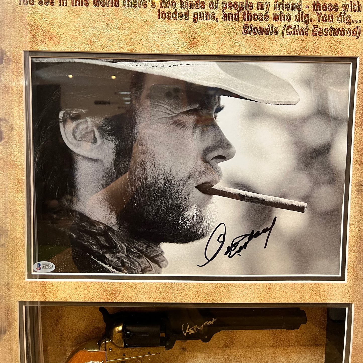 Clint Eastwood GOOD BAD UGLY Signed Movie Prop Gun and signed Photograph