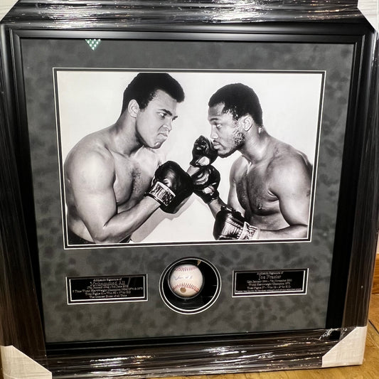 Muhammad Ali Joe Frazier Signed Baseball With Framed COA