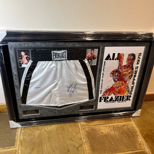 Muhammad Ali and Joe Frazier dual signed Boxing shorts