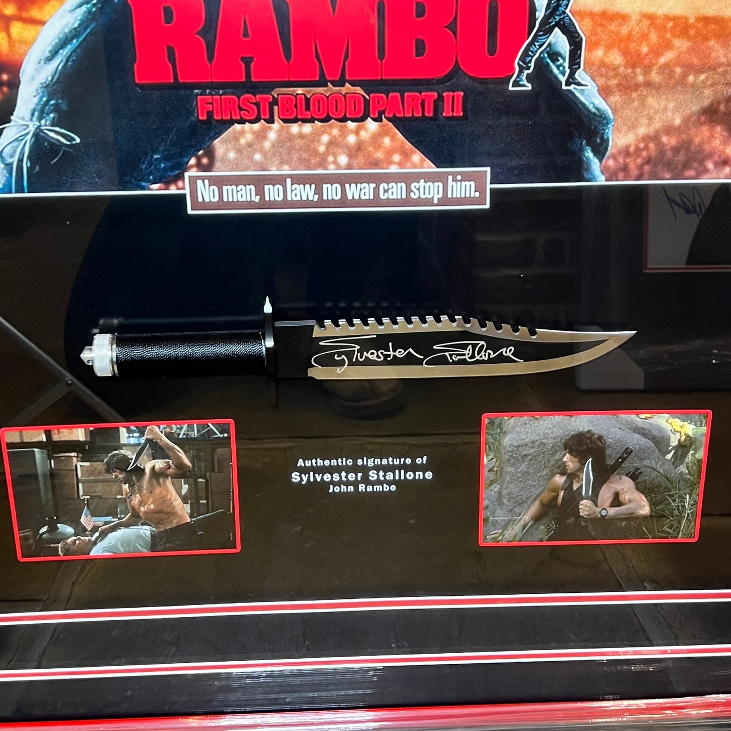 Sylvester Stallone Signed Rambo Knife And Poster