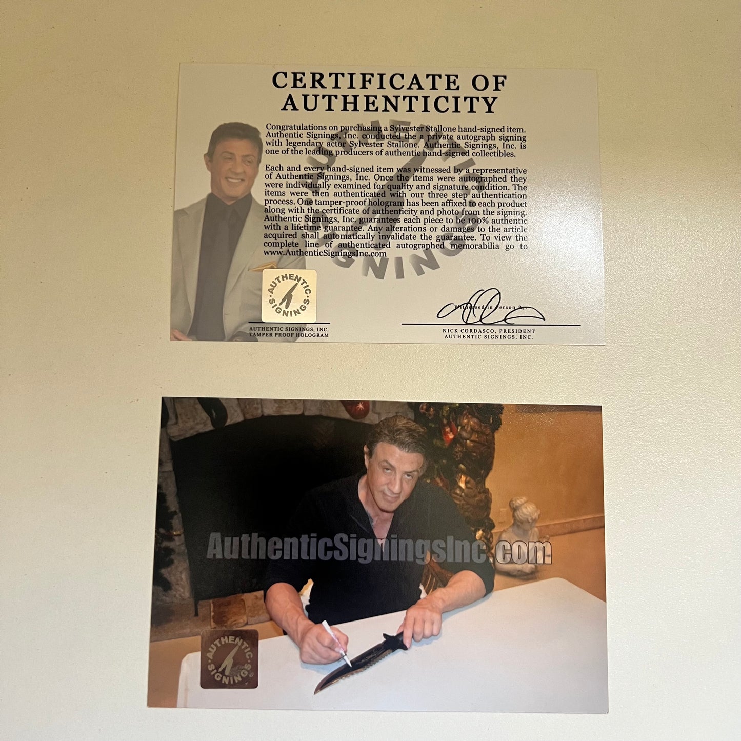 Sylvester Stallone Signed Rambo Knife And Poster