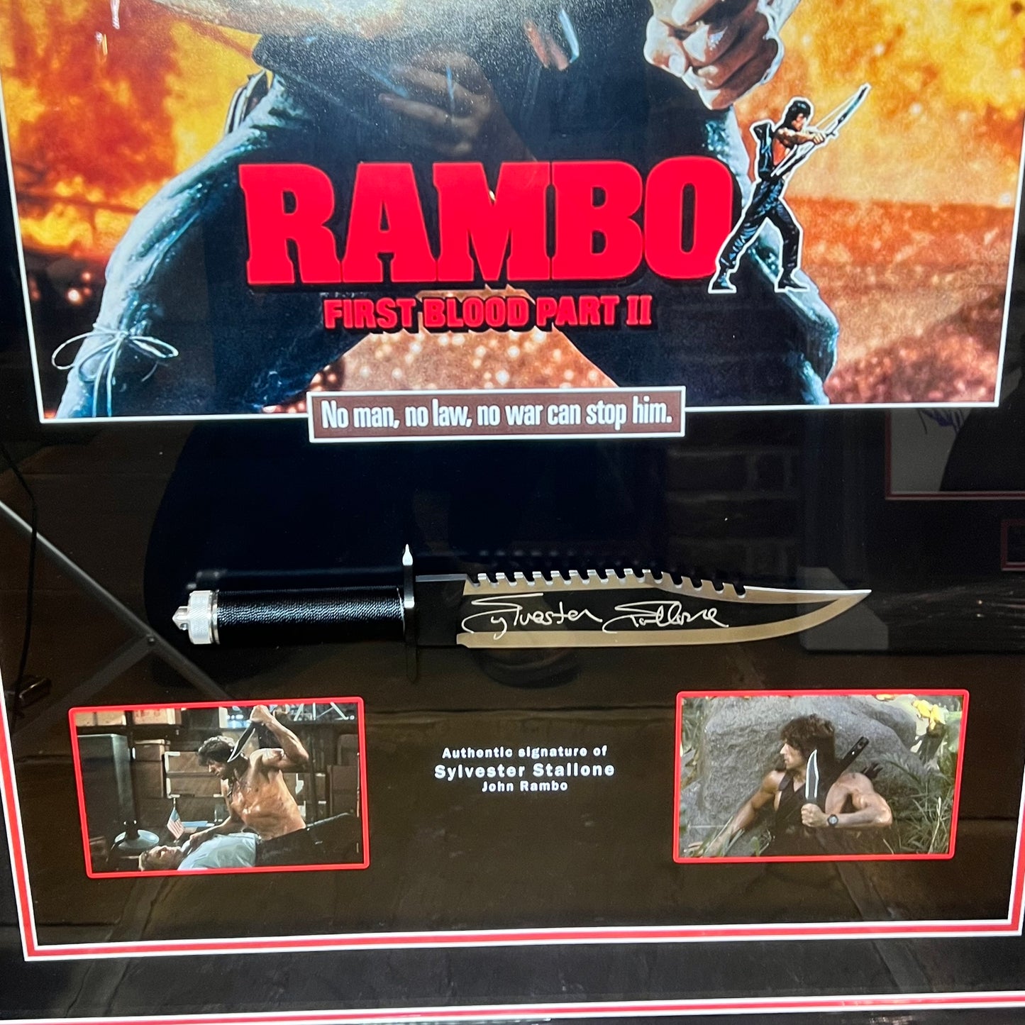 Sylvester Stallone Signed Rambo Knife And Poster