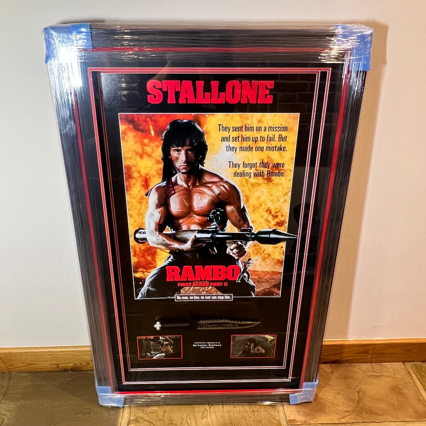 Sylvester Stallone Signed Rambo Knife And Poster